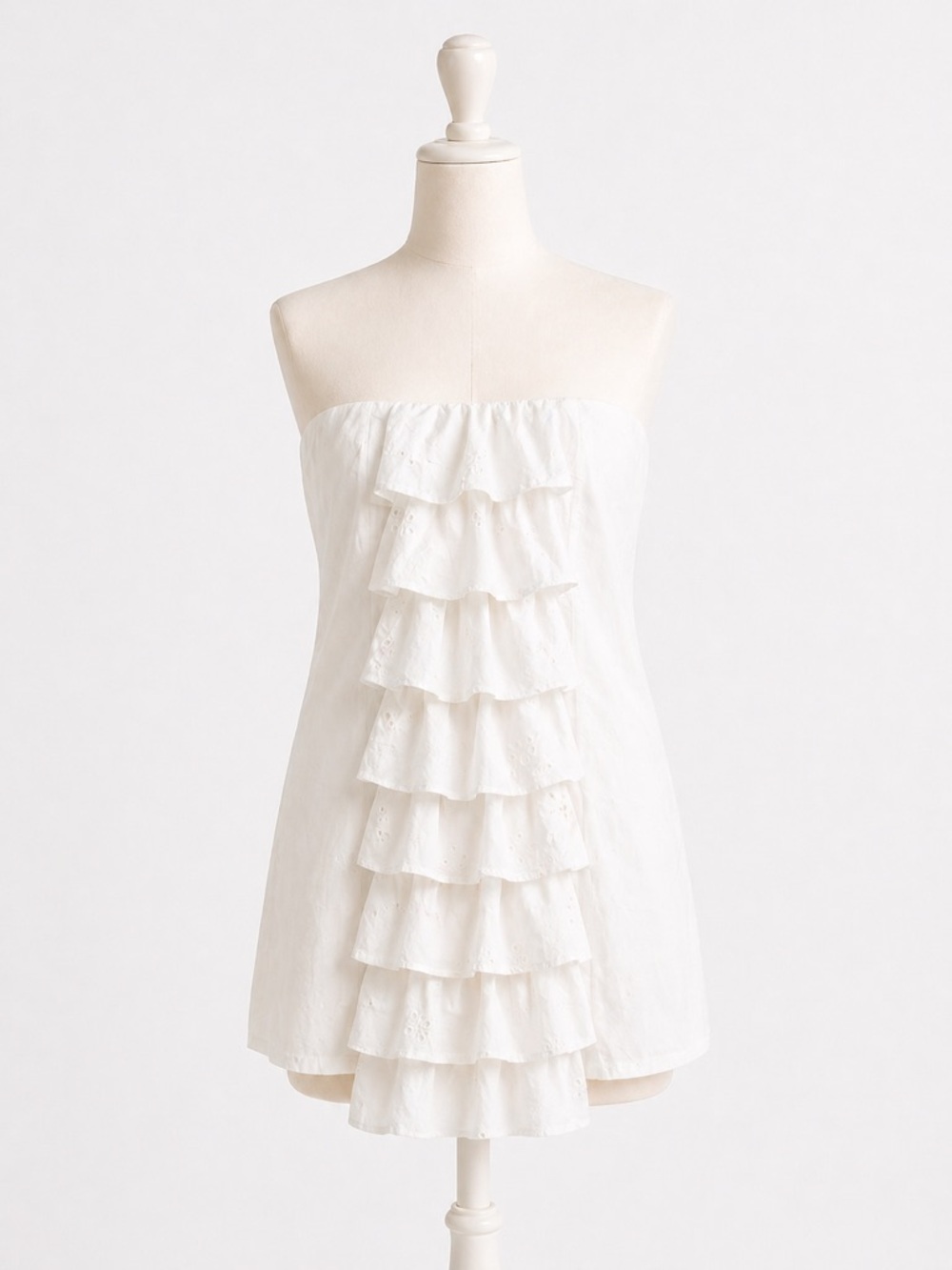 Zara White Strapless Ruffle Eyelet Top